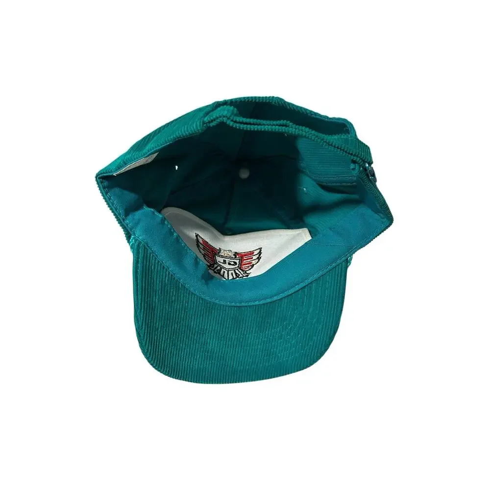 Vintage Corduroy Trucker Hat Cap Strapback Amapro 80s Teal Blue Goldwing Eagle